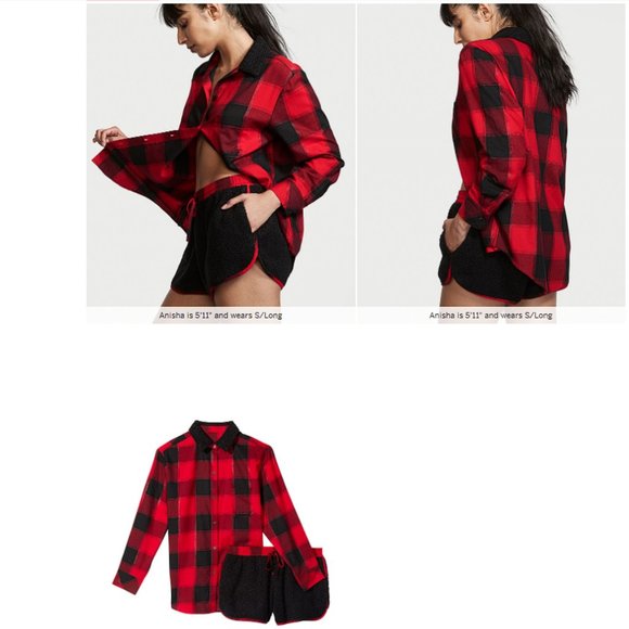 VS Flannel Shirt Cozy Fleece Short Set Lounge Sleep Adorable NWT Perfect Gift - Picture 5 of 5